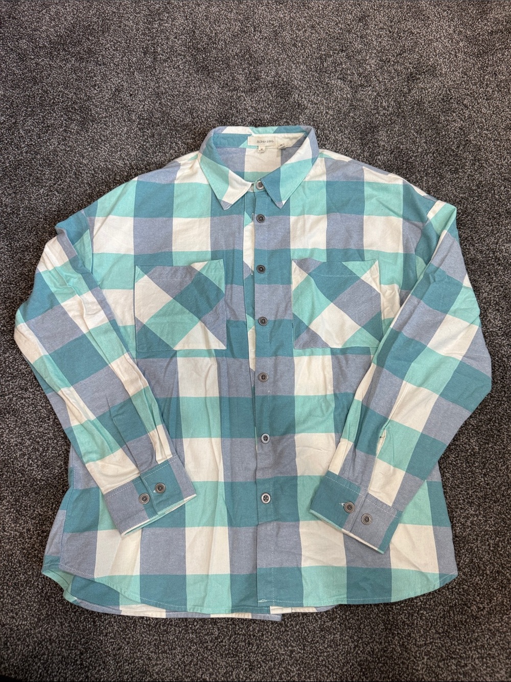 Womens boyfriend Button-Up Shirt in Teal & White - Classic Plaid